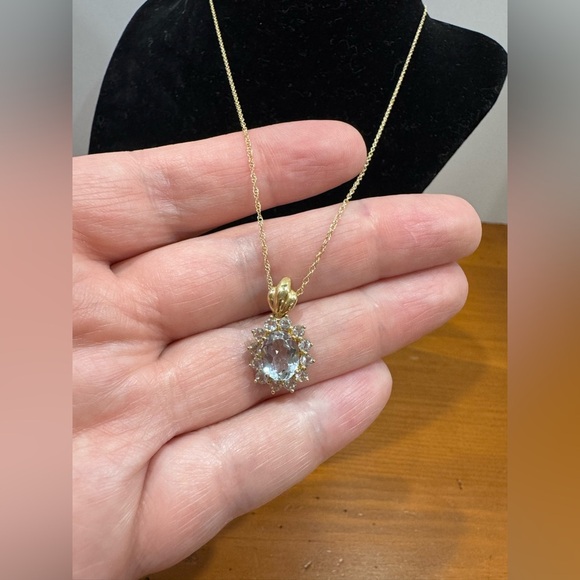 14k Gold Necklace with 14k gold Blue Gemstone Pendant
